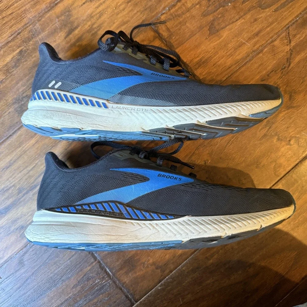 Brooks Launch GTS 8 Mens Size 10.5 Running Shoes Black Blue Support Sneakers